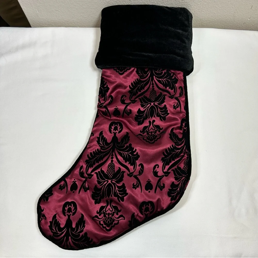 Set of 2 Gothic Velvet Satin Burgundy Dusty Pink Black‎ Christmas Stockings